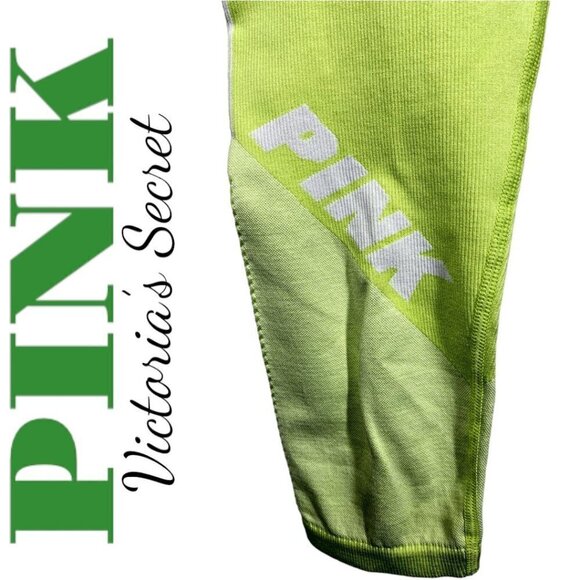 PINK VICTORIA’S SECRET Cool & Comfy Neon Yellow Green Leggings, Size Small - Picture 4 of 9